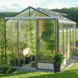 Serre de jardin ESSENTIA 8,97m² en aluminium naturel et verre trempé 4mm + embase incluse - Lams