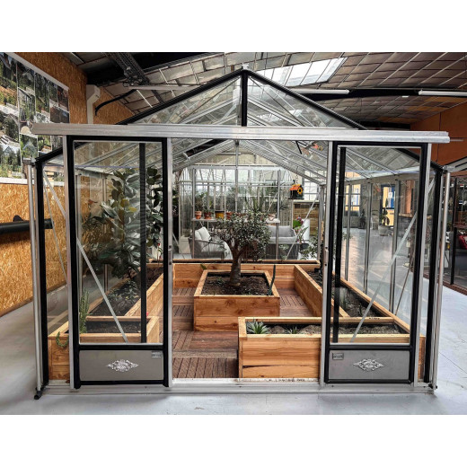 Serre de jardin ESSENTIA 11,75m² en aluminium naturel et verre trempé 4mm + embase incluse - Lams