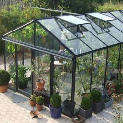 Serre de jardin LUXIA 16,40m² en aluminium laqué et verre trempé 4mm + embase incluse - Lams