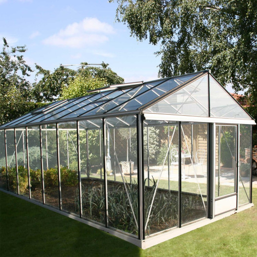 Serre de jardin LUXIA 18,70m² en aluminium naturel et verre trempé 4mm + embase incluse - Lams