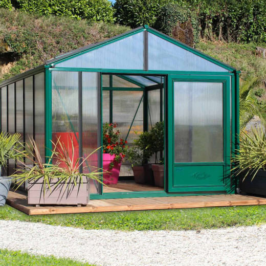Serre de jardin SUPRA 23m² en aluminium laqué et verre trempé 4mm + embase incluse - Lams