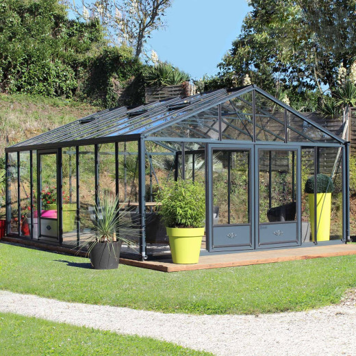 Serre de jardin SUPRA 27,80m² en aluminium naturel et verre trempé 4mm + embase incluse - Lams