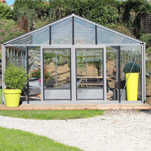 Serre de jardin SUPRA 31,20m² en aluminium naturel et verre trempé 4mm + embase incluse - Lams