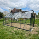 Serre de jardin 16,32m² en aluminium anthracite et verre trempé 4mm - Green Protect