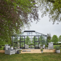 Serre anthracite GRAND OASE 18,8m² aluminium et verre trempé 3mm Juliana