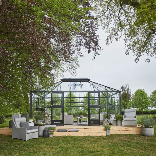 Serre anthracite GRAND OASE 18,8m² aluminium et verre trempé 3mm Juliana