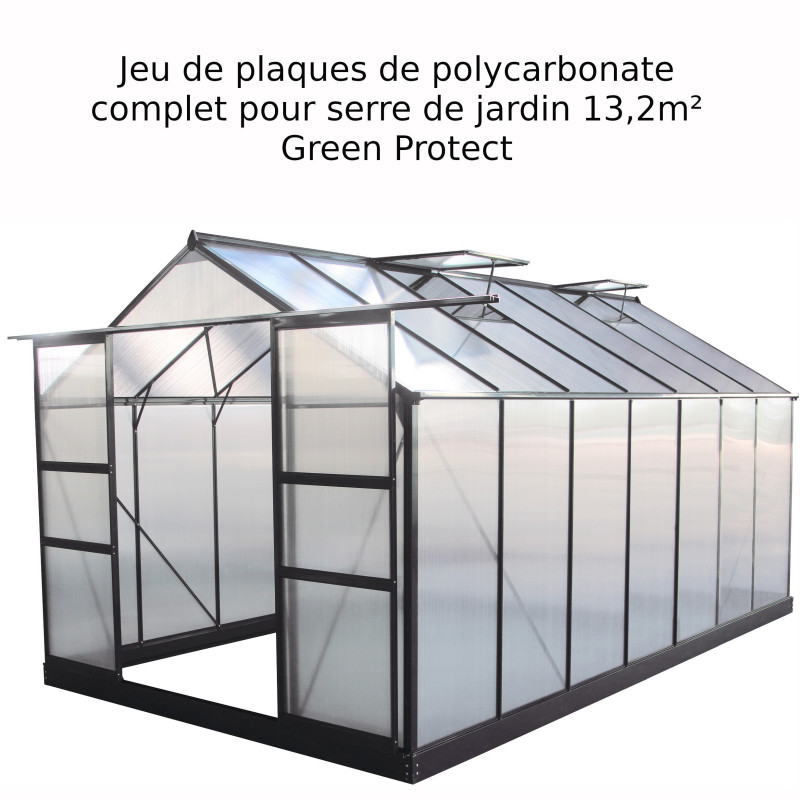 Jeu de plaques de polycarbonate 4mm complet pour serre de jardin 13,2m² Green Protect