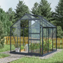 Serre de jardin en aluminium anthracite et verre trempé 4mm RINCA 3,5m² + embase - Green Protect
