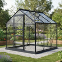 Serre de jardin en aluminium anthracite et verre trempé 4mm RINCA 3,5m² + embase - Green Protect