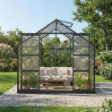 Serre de jardin en aluminium anthracite et verre trempé 4mm RINCA 6,05m² + embase - Green Protect