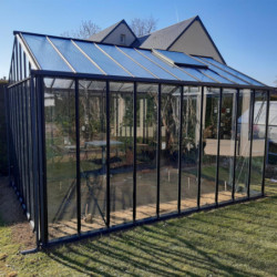 Serre de jardin LUXIA Rétro 9,60m² en aluminium laqué et verre trempé 4mm + embase incluse - Lams