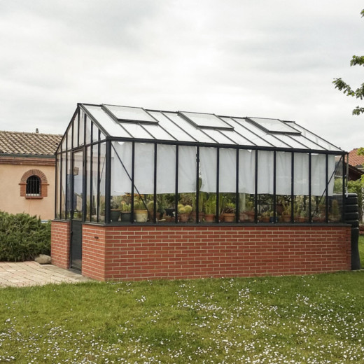 Serre de jardin LUXIA Rétro sur muret 11,80m² en aluminium laqué et verre trempé 4mm - Lams