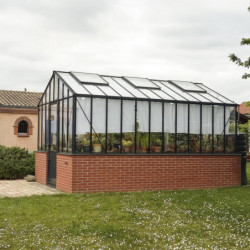 Serre de jardin LUXIA Rétro sur muret 18,70m² en aluminium laqué et verre trempé 4mm - Lams