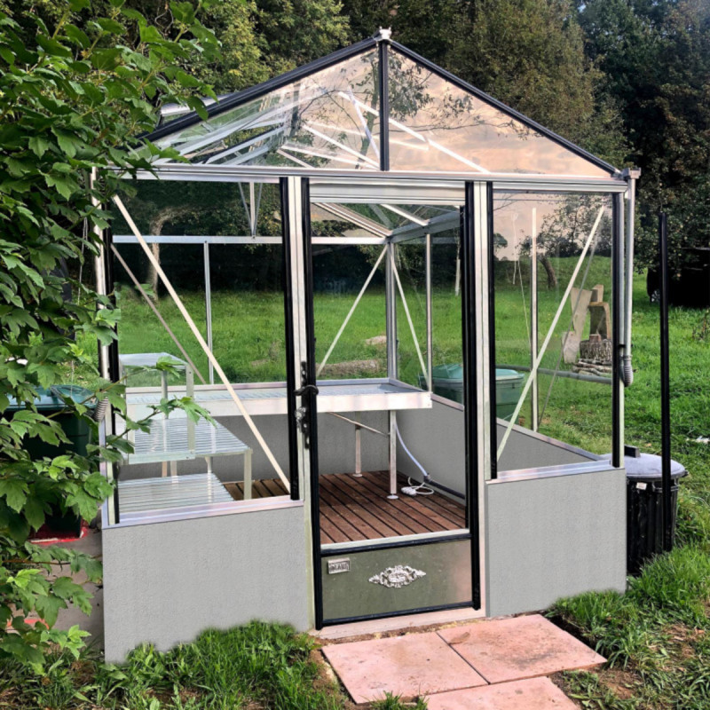 Serre de jardin LUXIA sur muret 7,3m² en aluminium laqué et verre trempé 4mm - Lams