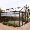 Serre de jardin LUXIA sur muret 9,60m² en aluminium laqué et verre trempé 4mm - Lams