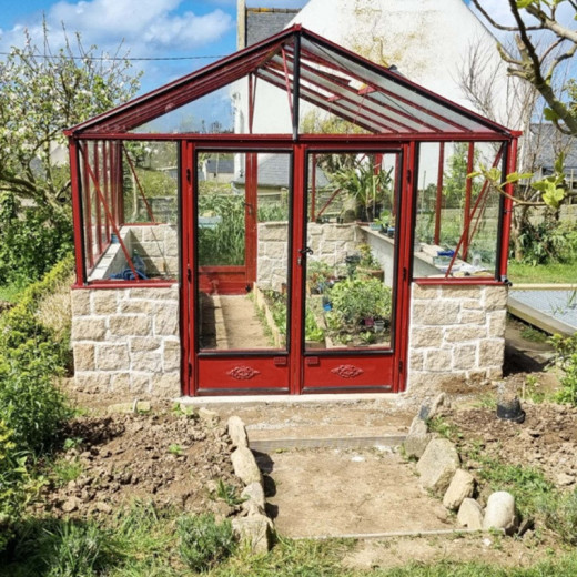 Serre de jardin LUXIA sur muret 16,40m² en aluminium laqué et verre trempé 4mm - Lams