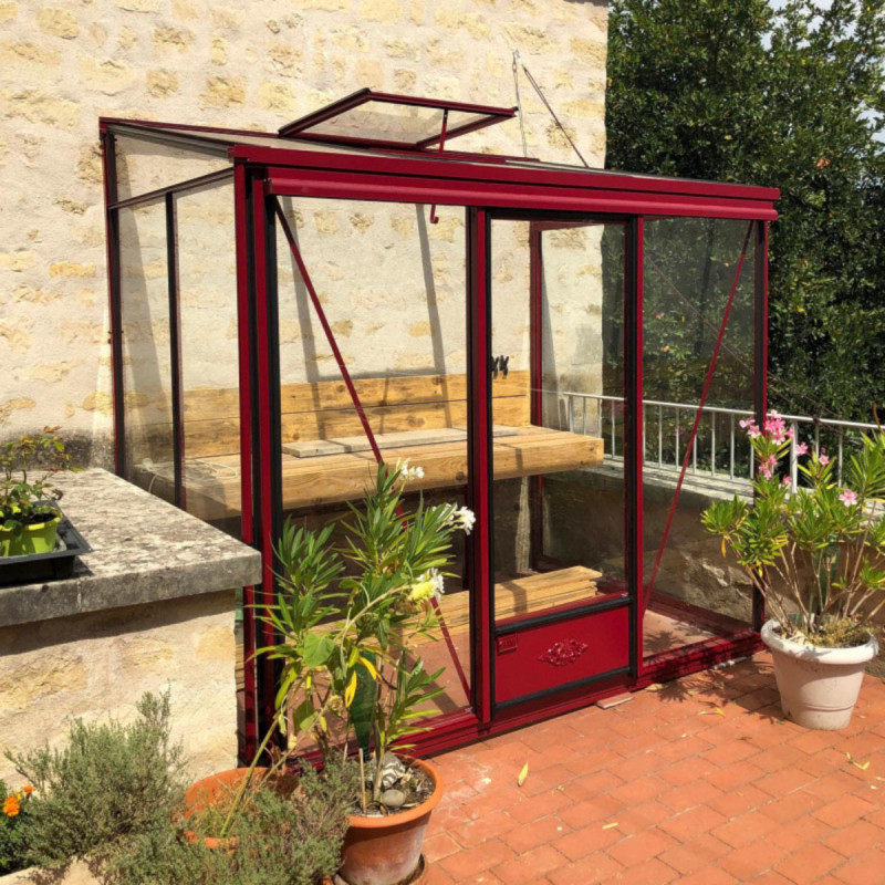 Serre adossée LUXIA 4,9m² H212cm en aluminium laqué et verre trempé 4mm + embase incluse - Lams
