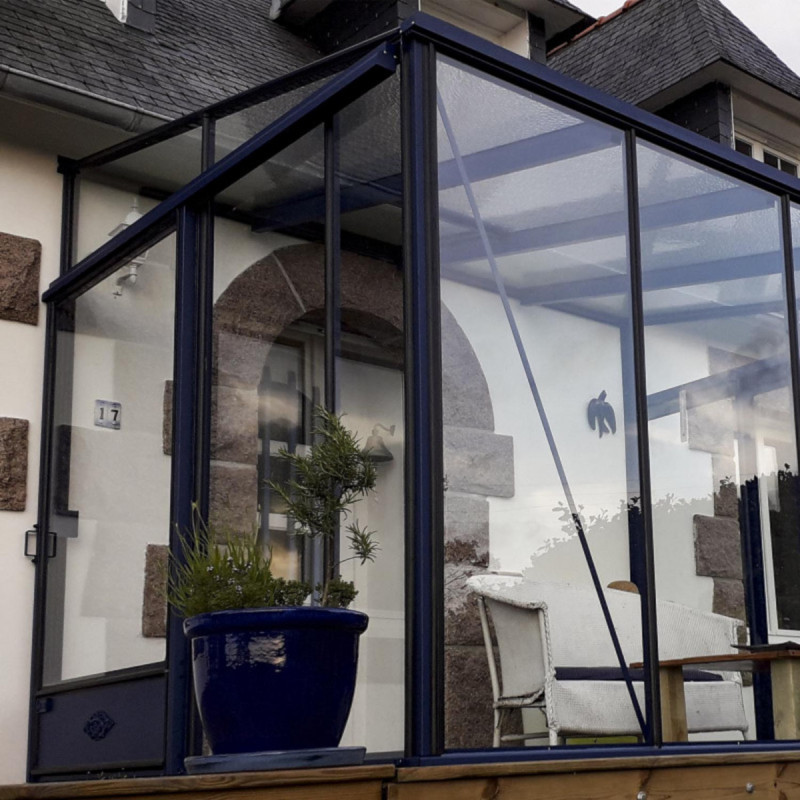 Serre adossée LUXIA 12,30m² H226cm en aluminium laqué et verre trempé 4mm + embase incluse - Lams