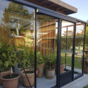 Serre adossée LUXIA 7,2m² H246cm en aluminium laqué et verre trempé 4mm + embase incluse - Lams
