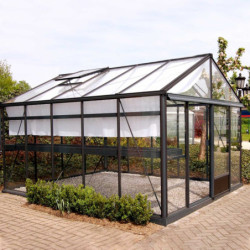 Serre de jardin LUXIA 9,60m² en aluminium laqué et verre trempé 4mm + embase incluse - Lams