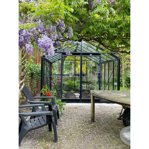 Serre de jardin R305H 11,35m² en aluminium noir et verre trempé BLACKLINE – ACD