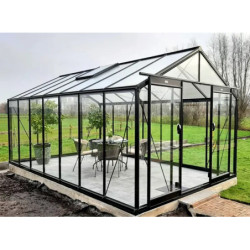 Serre de jardin R307H 15,88m² en aluminium noir et verre trempé BLACKLINE – ACD