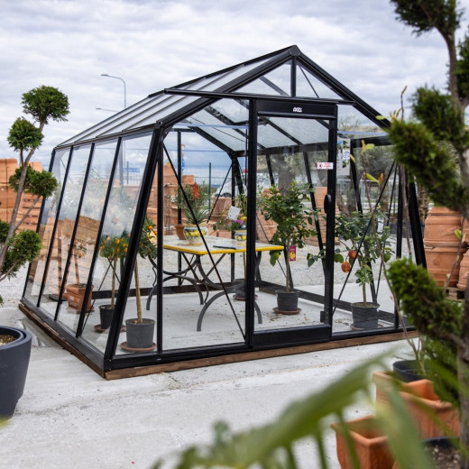 Serre de jardin S104 9,12m² en aluminium laqué noir et verre trempé BLACKLINE – ACD	