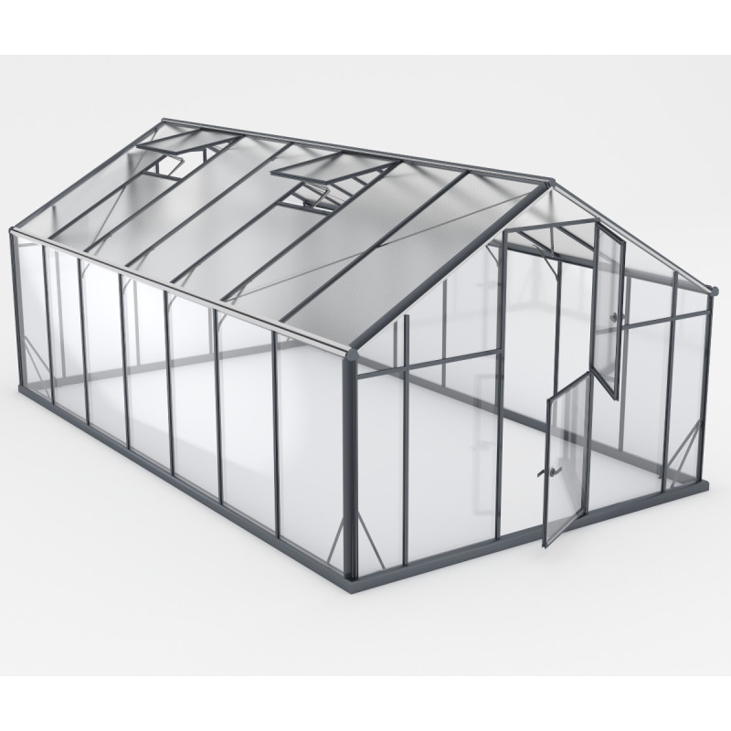 Serre de jardin Hybrid 14,5m² en verre trempé et polycarbonate Sanus XL15 – Gampre