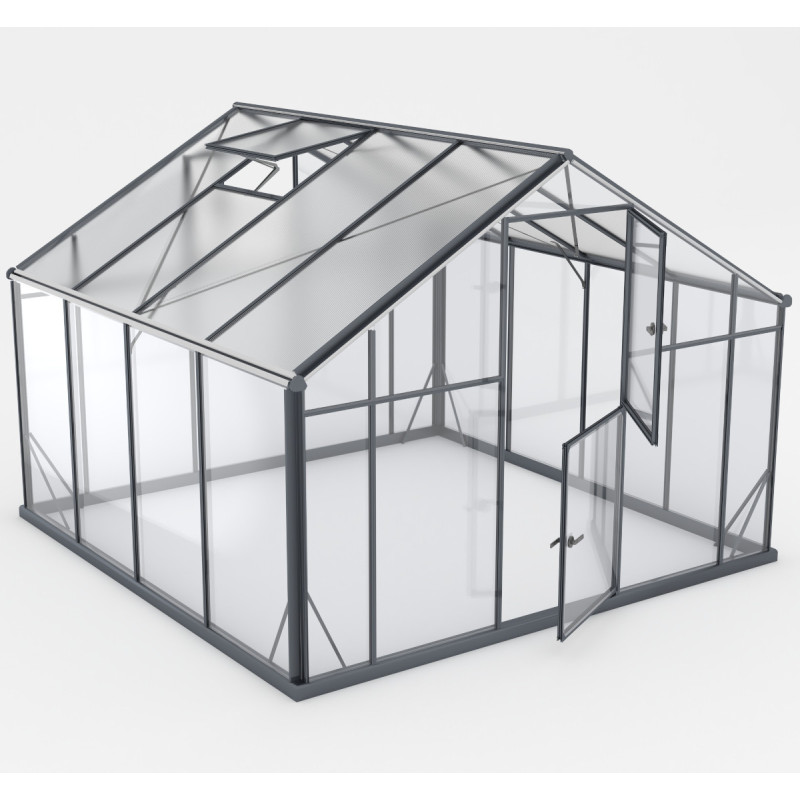 Serre de jardin Hybrid 8,41m² en verre trempé et polycarbonate Sanus XL9 – Gampre