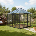 Serre de jardin Duchesse carrée 8,06m² en aluminium laqué noir et verre trempé 4mm - Green Protect