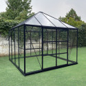 Serre de jardin Duchesse carrée 8,06m² en aluminium laqué noir et verre trempé 4mm - Green Protect