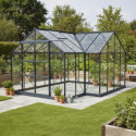 Serre de jardin Orangerie B 12m² anthracite en verre trempé 4mm + embase Green Protect