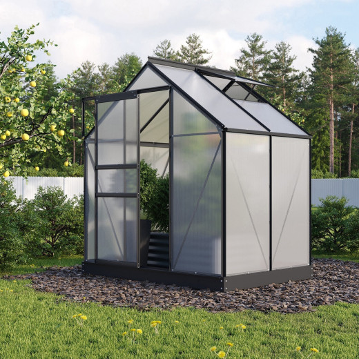 Serre de jardin Planet 2,5m² en aluminium noir et polycarbonate 6mm - Vitavia