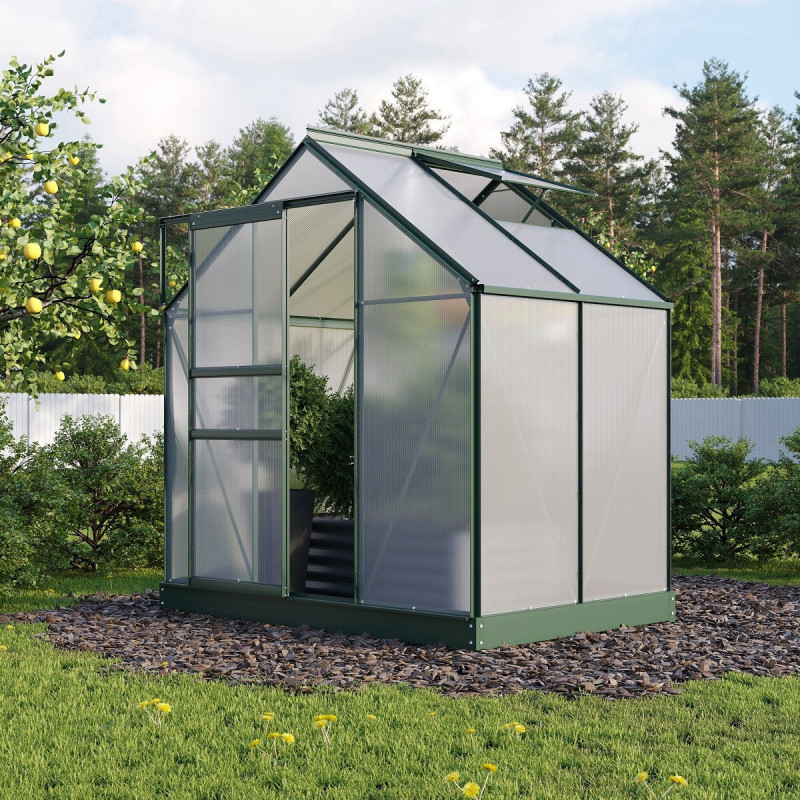Serre de jardin Planet 2,5m² en aluminium émeraude et polycarbonate 6mm - Vitavia