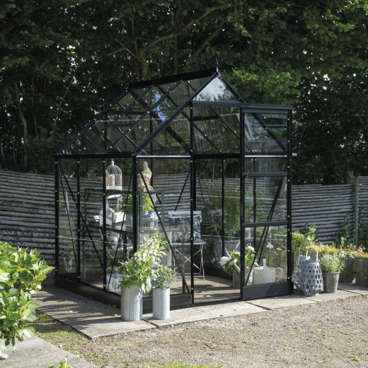 Serre de jardin 3,7m² en alu noir et verre horticole Icon 6 - Halls
