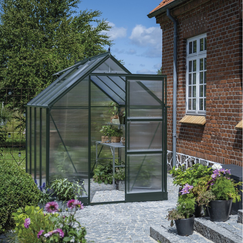 Serre de jardin 4,9m² en alu vert et polycarbonate Icon 6 - Halls