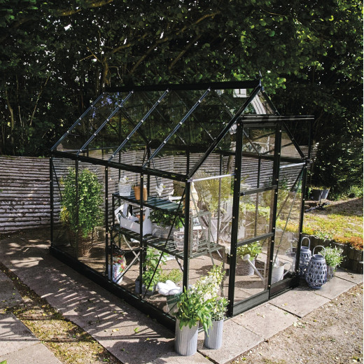 Serre de jardin 4,9m² en alu noir et verre trempé Icon 6 - Halls