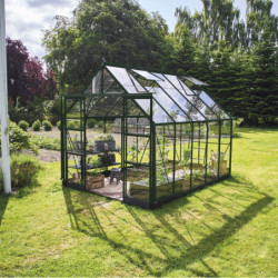 Serre de jardin 8,1m² en alu vert et verre trempé Icon 8 - Halls