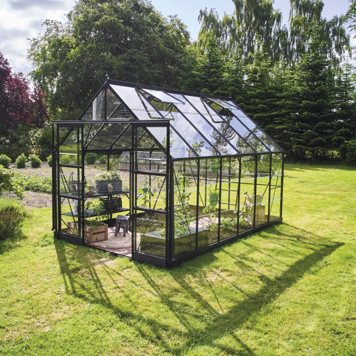 Serre de jardin 9,7m² en alu noir et verre trempé Icon 8 - Halls