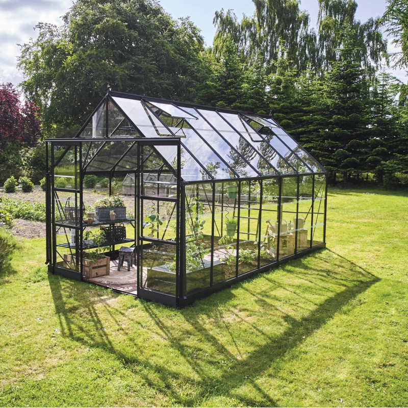 Serre de jardin 11,2m² en alu noir et verre horticole Icon 8 - Halls