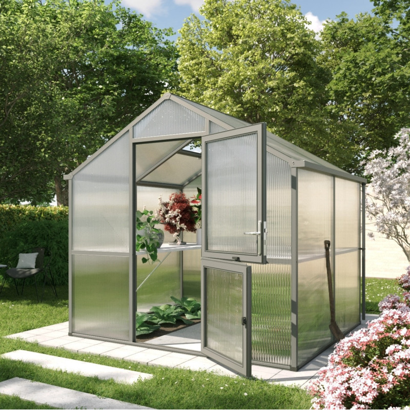 Serre de jardin 5,06m² en alu anthracite et PC de 16mm Iris II - KGT