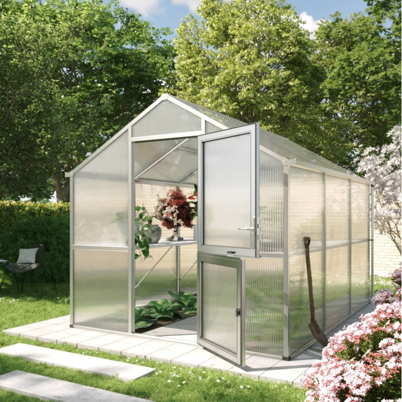 Serre de Jardin 7,53m² Iris III en Aluminium Gris et Polycarbonate 16mm - KGT