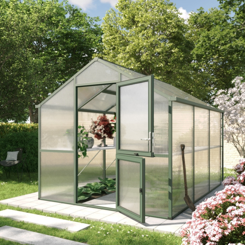 Serre de jardin 7,53m² en alu vert et PC de 16mm Iris III - KGT