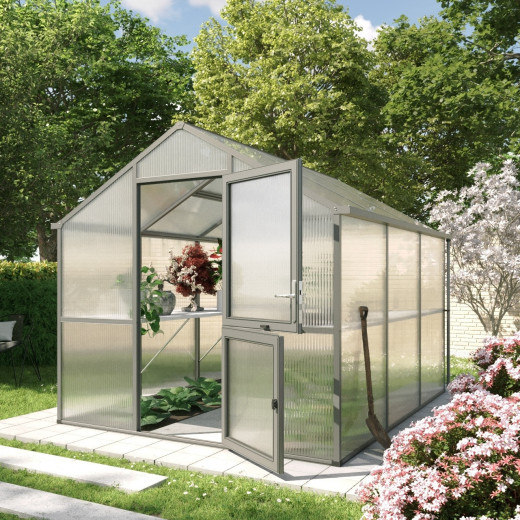 Serre de jardin 7,53m² en alu anthracite et PC de 16mm Iris III - KGT