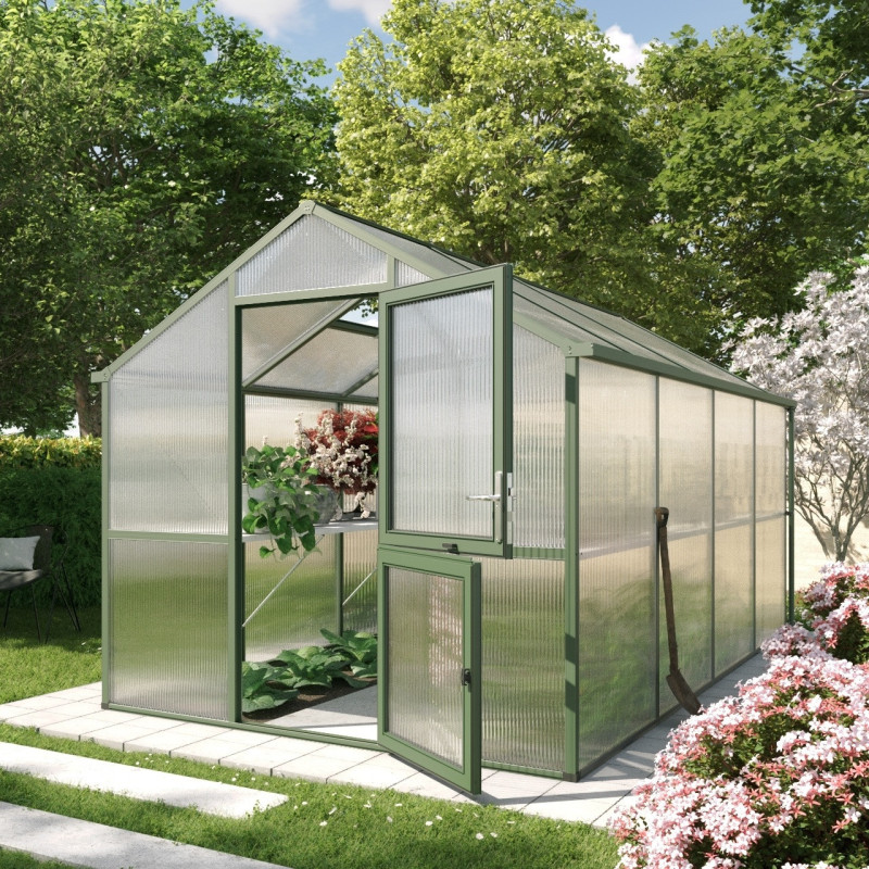 Serre de jardin 10m² en alu vert et PC de 16mm Iris IV - KGT