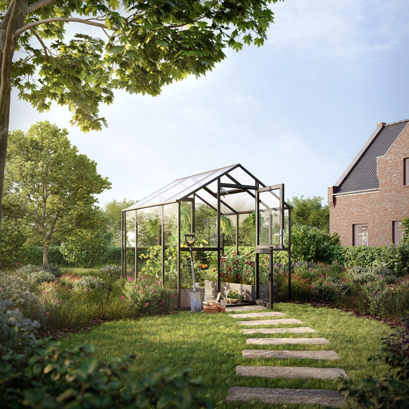 Serre de Jardin 5m² Aluminium Gris - Panneaux Hybrides Aptasia III-s KGT
