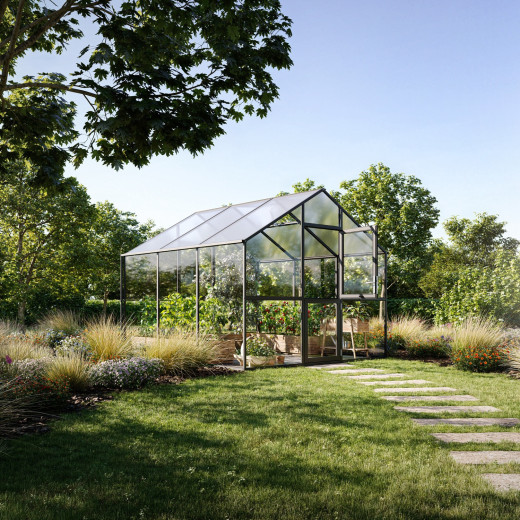 Serre de Jardin 9,59m² Aluminium Gris - Panneaux Hybrides Ortasia III | KGT