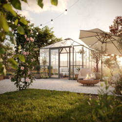 Serre de Jardin 9m² Aluminium Gris & Verre Trempé 4mm - KGT PaviLux