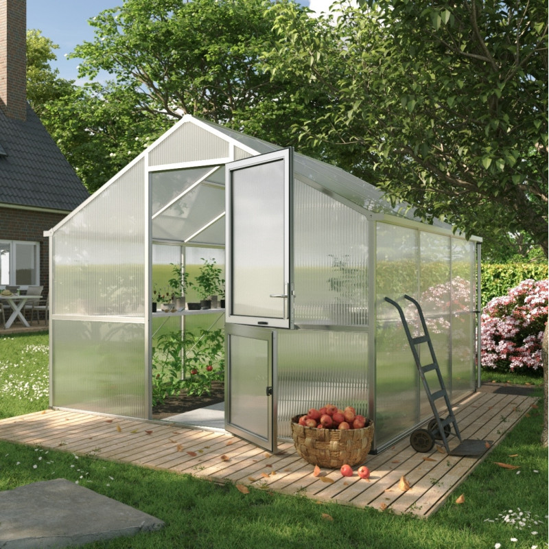 Serre de Jardin 9,59m² Aluminium Gris & Polycarbonate 16mm - Nelke III KGT