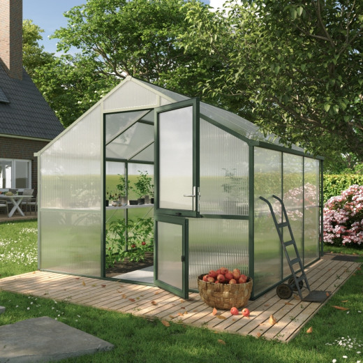 Serre de Jardin 9,59m² Aluminium Vert & Polycarbonate 16mm Nelke III - KGT